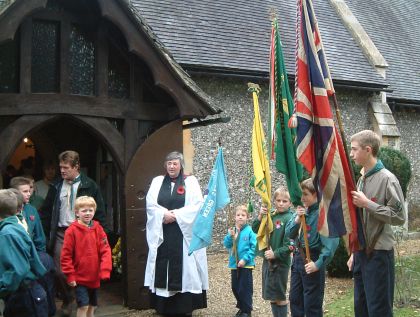 Rememberance Sunday 2003 - Flags Outside Church