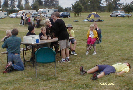 Group Camp 2002 - Challenge Have they forgotton the Scout on the Grass